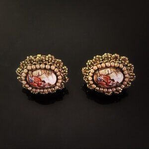 ✨Gorgeous VTG Enamel Hand-paint Clip On Earrings